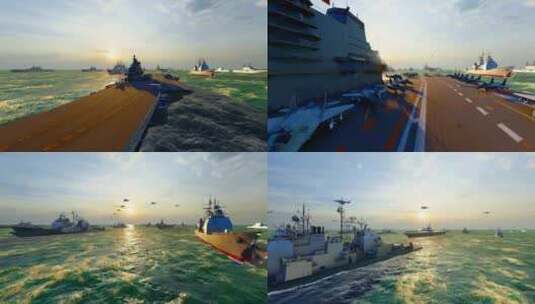 海上航母舰队和驱逐舰战斗群高清在线视频素材下载