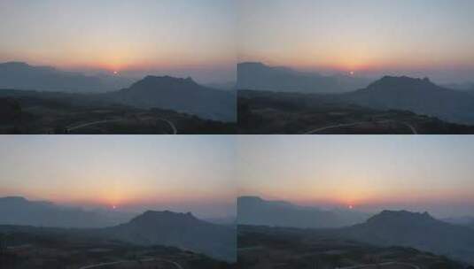 山间山野日落时分的航拍高清在线视频素材下载
