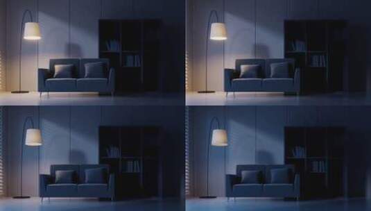 夜晚客厅建筑空间3D渲染高清在线视频素材下载
