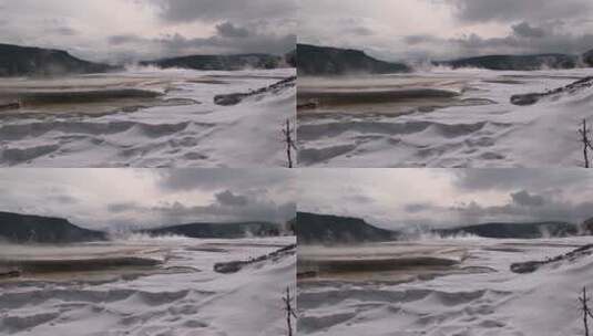 冬天温泉梯田的宽镜头高清在线视频素材下载
