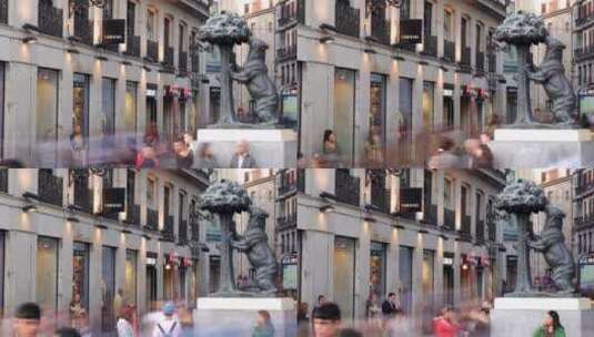 雕塑旁游客延时拍摄高清在线视频素材下载