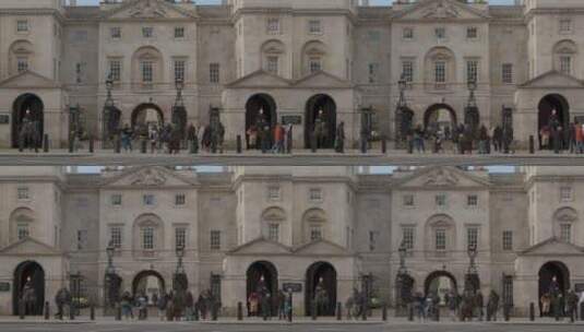 伦敦市中心白厅骑兵卫队游行的入口处高清在线视频素材下载
