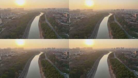 南京雨花台城市风光新秦淮河轮船运输航拍高清在线视频素材下载