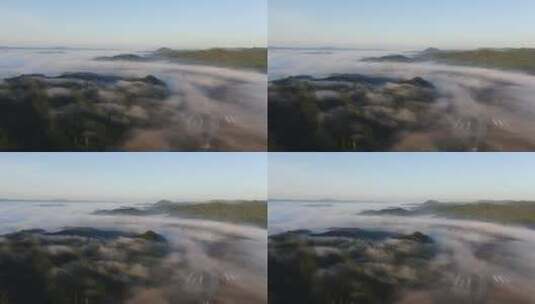 航拍东北山区清晨云雾高清在线视频素材下载