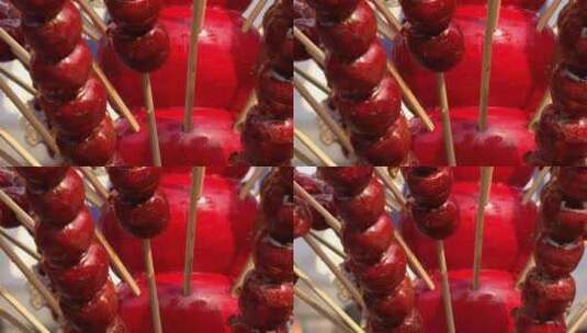 北京庙会上售卖的冰糖葫芦高清在线视频素材下载
