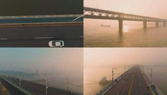 0018航拍武汉电视发射塔长江大桥轮船火车高清在线视频素材下载