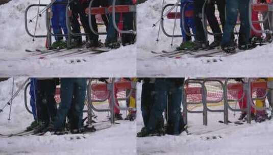 滑雪者通过滑雪缆车入口处的旋转栅门高清在线视频素材下载