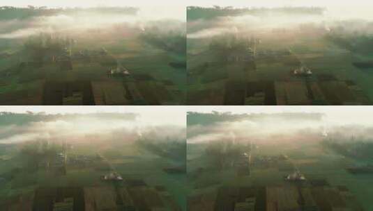 航拍四川农村早晨薄雾中的美丽风景高清在线视频素材下载