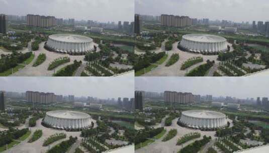 航拍湖北荆州体育馆市民中心高清在线视频素材下载