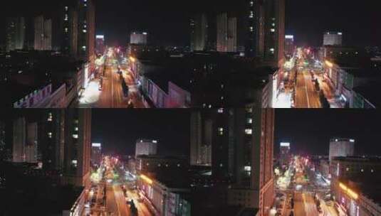大连庄河社区街道航拍夜景高清在线视频素材下载