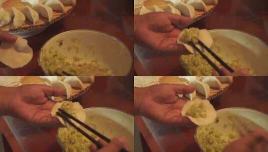 包饺子捏饺子团圆饭高清在线视频素材下载