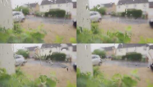 透过雨看窗外城市住宅街高清在线视频素材下载