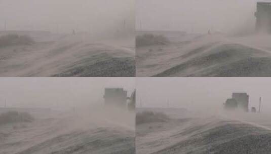 新疆沙尘天气 车辆经过时的坡道公路风沙高清在线视频素材下载