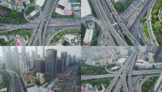 广州城市交通高架桥立交桥车流合集高清在线视频素材下载
