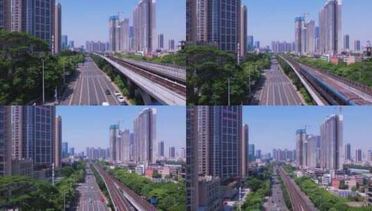 深圳龙岗大道车流南联高楼地铁运行A高清在线视频素材下载