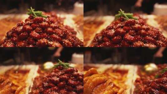 慢镜头升格拍摄城市街头美食特色小吃虾球高清在线视频素材下载