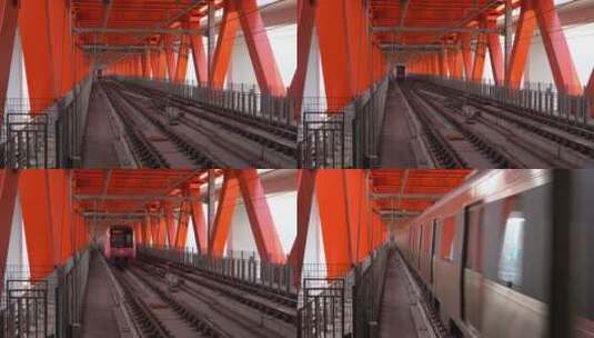 重庆地铁6号线穿越千厮门大桥高清在线视频素材下载