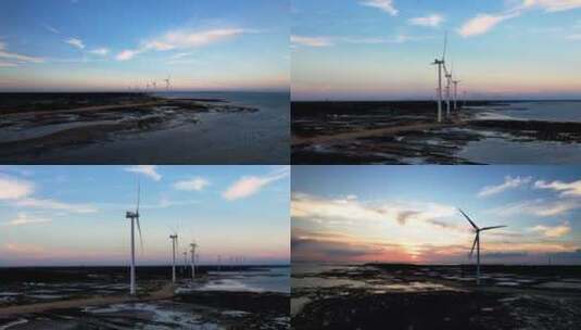 海边风车发电新能源4k航拍高清在线视频素材下载