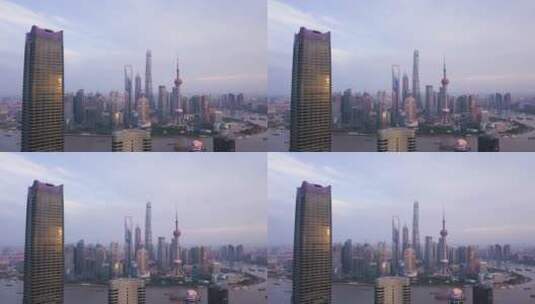 4k上海城市外滩日落全景航拍高清在线视频素材下载