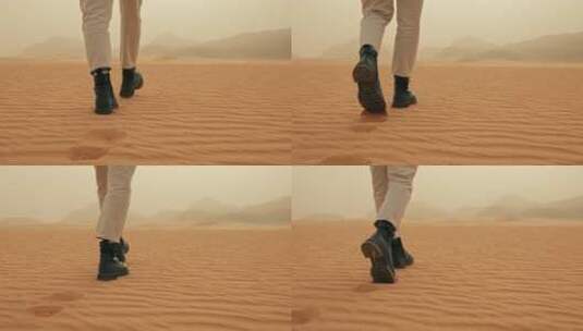 沙漠孤独前行脚步特写高清在线视频素材下载