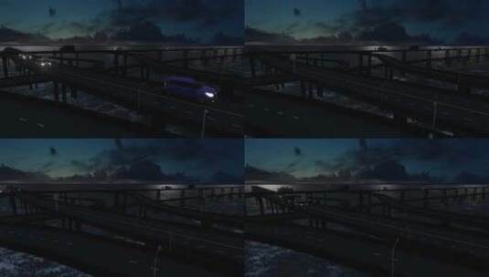 立体海上立交桥夜间交通动画高清在线视频素材下载