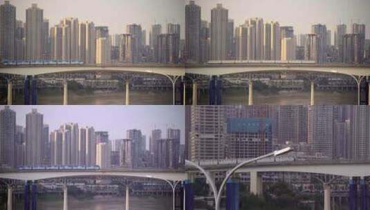 重庆轻轨交汇 过桥 长江 高楼高清在线视频素材下载