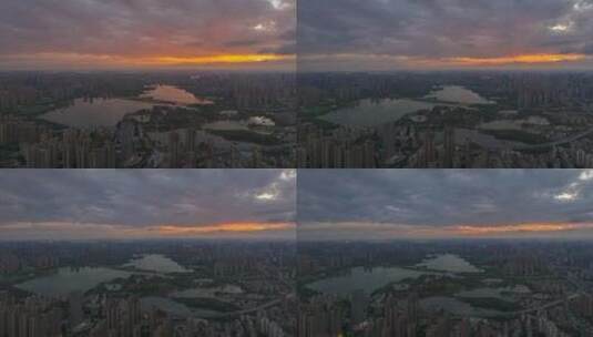 武汉夏日城市天际线日落晚霞风光高清在线视频素材下载
