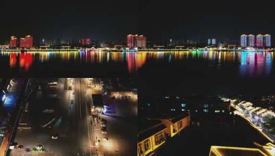 合集湖北襄阳城市夜景灯光4K航拍高清在线视频素材下载
