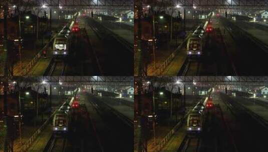 夜晚轨道交通进站出站旅客下车高清在线视频素材下载