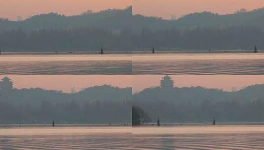 杭州西湖三潭映月城隍阁晨曦空镜高清在线视频素材下载