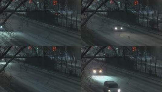 雪中湿滑的街道和行驶的车辆高清在线视频素材下载