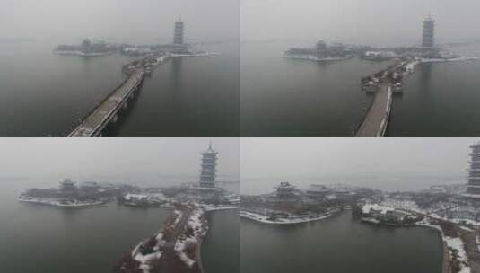 航拍胶州雪后少海南湖公园高清在线视频素材下载