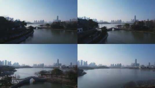武汉琴台月湖风景区航拍高清在线视频素材下载