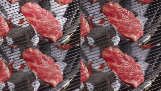 烤肉肉山五花肉干冰瀑布切片肉高清在线视频素材下载
