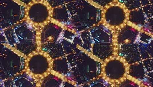 中国吉林长春人民广场城市夜景航拍高清在线视频素材下载