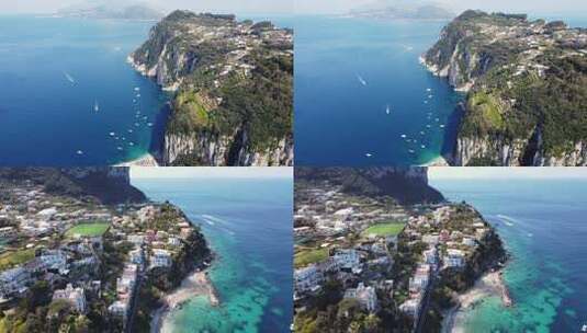 4K航拍意大利卡普里岛游艇航行海鸟飞翔风景高清在线视频素材下载