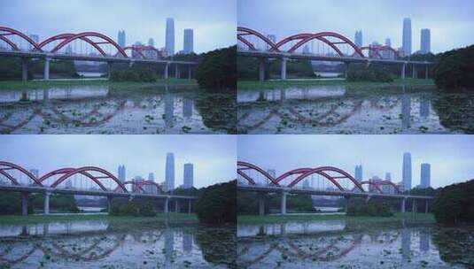 深圳洪湖公园水倒影彩虹桥高清在线视频素材下载