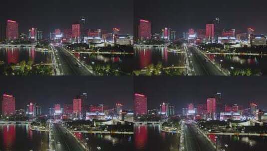 宁波金融区建筑群夜景新江桥城市交通高清在线视频素材下载