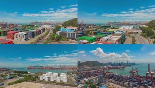 深圳蛇口海港码头蓝天白云延时高清在线视频素材下载