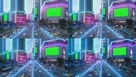 4K重庆延迟摄影赛博朋克风城市绿幕抠像高清在线视频素材下载