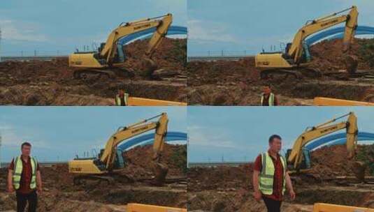 挖掘机挖土机施工现场高清在线视频素材下载
