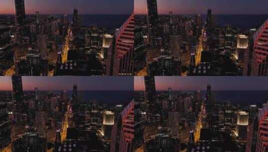 航拍芝加哥川普国际大厦酒店摩天大楼夜景灯高清在线视频素材下载