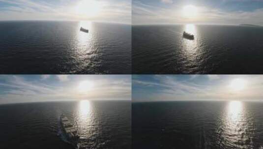 远洋货轮在大海上航行集装箱国际货轮运输高清在线视频素材下载