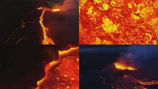 火山喷发岩浆涌动火山爆发实拍无人机航拍高清在线视频素材下载