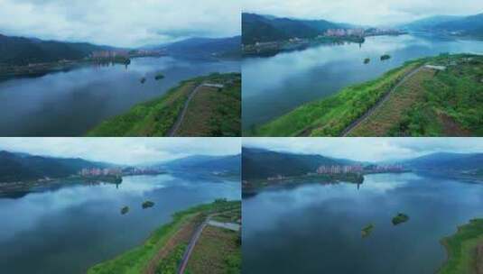 4K重庆汉丰湖自然风光航拍视频高清在线视频素材下载