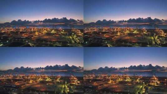 4k广州南沙港货运码头日出晨曦航拍高清在线视频素材下载