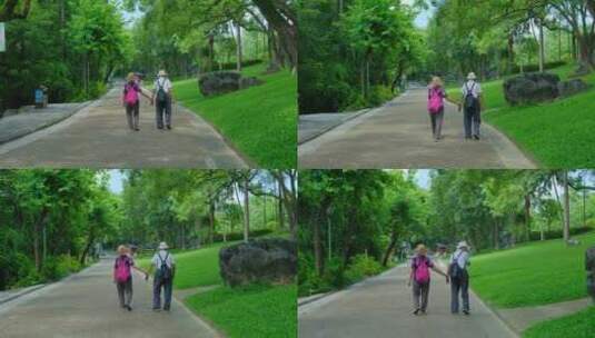 老夫老妻 老年夫妻 白头偕老逛公园散步高清在线视频素材下载