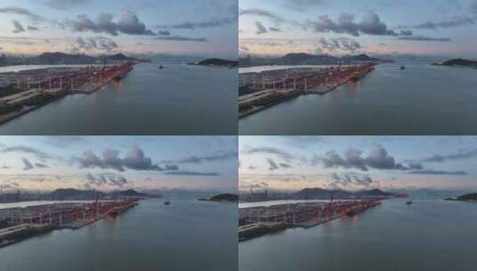 大铲湾码头日出清晨航拍高清在线视频素材下载