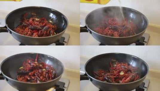 美味夜宵小龙虾烹饪高清在线视频素材下载