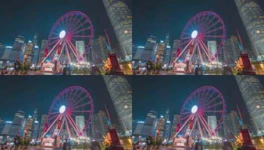 香港摩天轮夜景固定延时高清在线视频素材下载